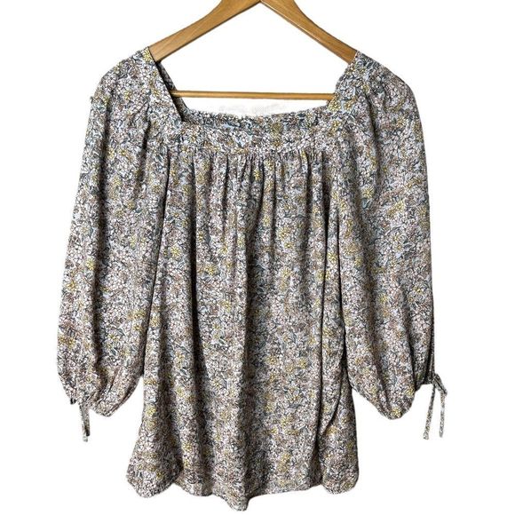 LC Lauren Conrad Tops - LC LAUREN CONRAD Ditsy Floral Square Neck Tie Sleeve Peasant Top, Size Large